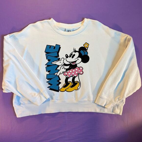 Disney Minnie Mouse Croped White Sweatshirt Women's XL - Picture 1 of 5
